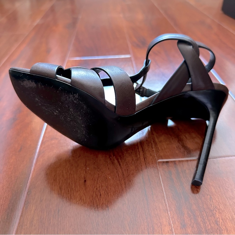 Saint Laurent Tribute Toffee Brown Woven Calf Leather High Heeled Sandals - Picture 9 of 15
